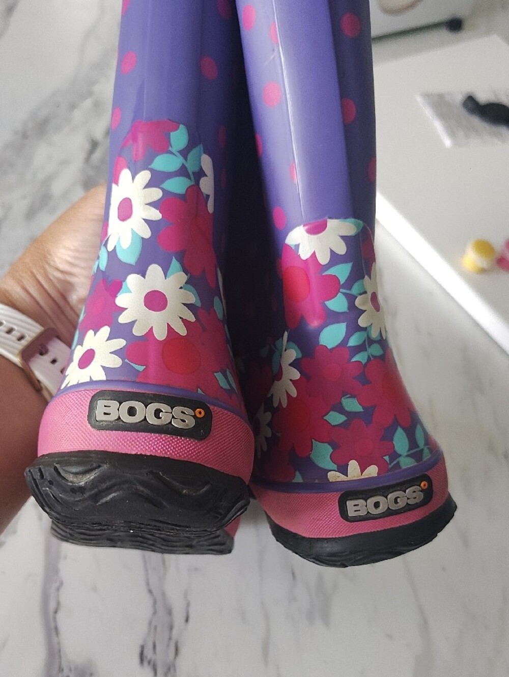 Bogs Purple Pink Floral Rain Boots Size 2 - Picture 2 of 12